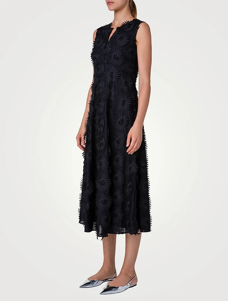 Cotton Floral Embroidery Midi Dress