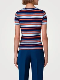 Wool Short-Sleeve Sweater Striped Print