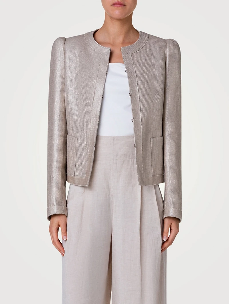 Linen And Cotton Collarless Jacket