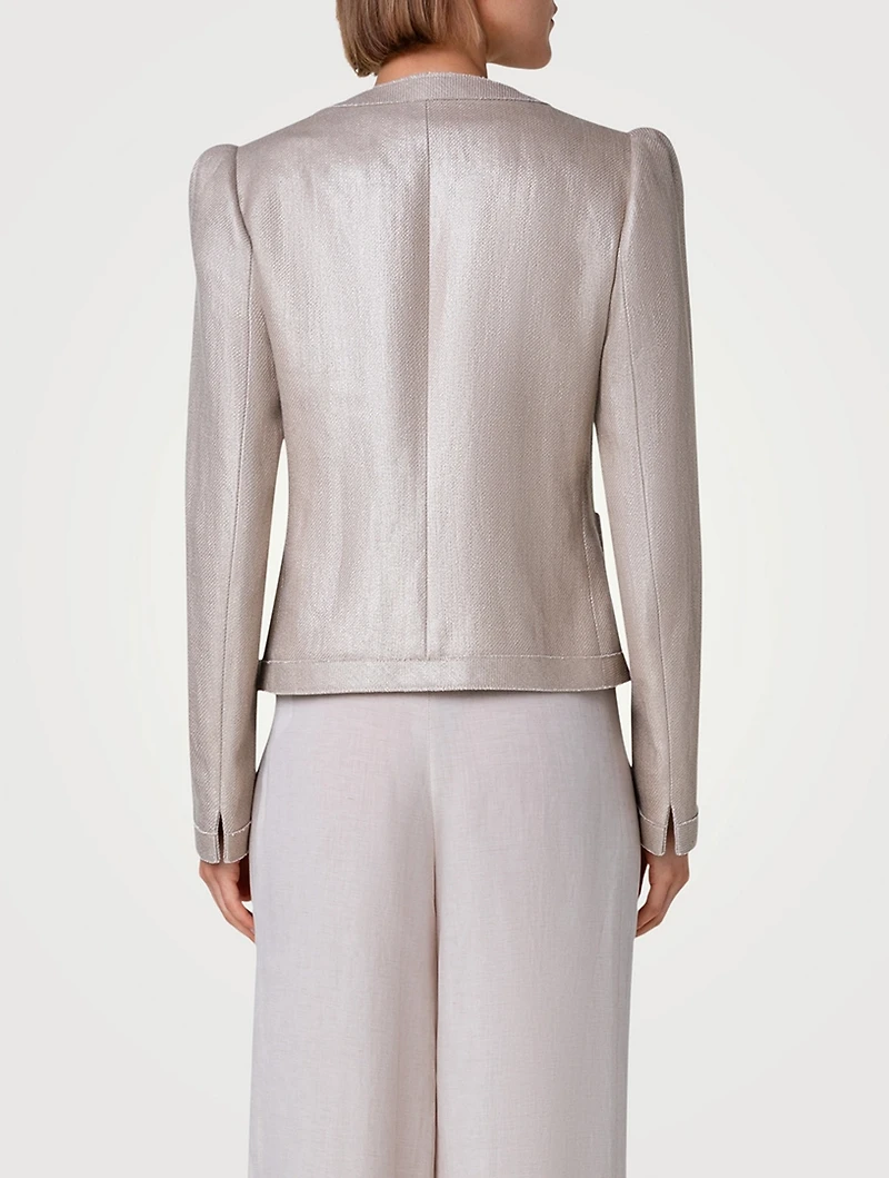 Linen And Cotton Collarless Jacket