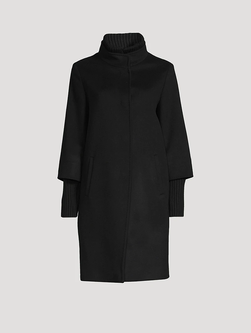 Wool Coat With Rib-Knit Trim