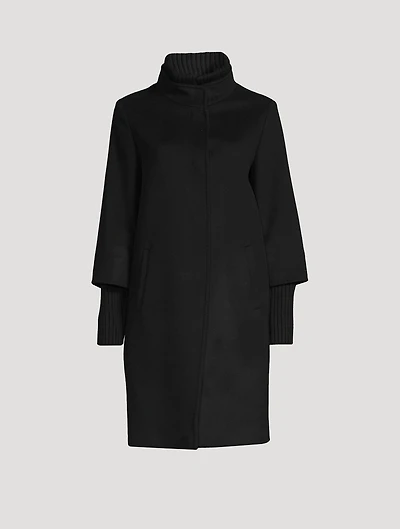 Wool Coat With Rib-Knit Trim