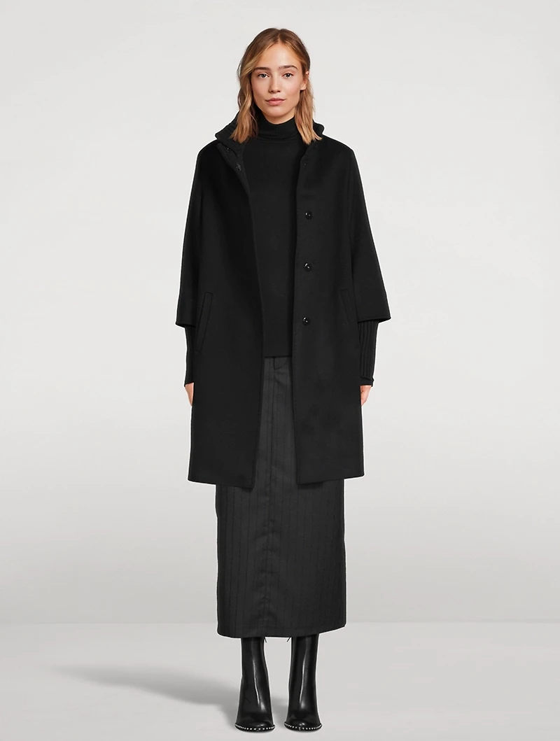 Wool Coat With Rib-Knit Trim