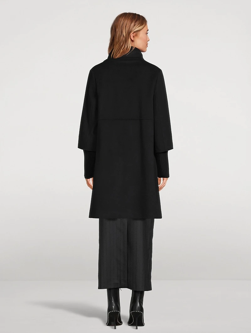 Wool Coat With Rib-Knit Trim