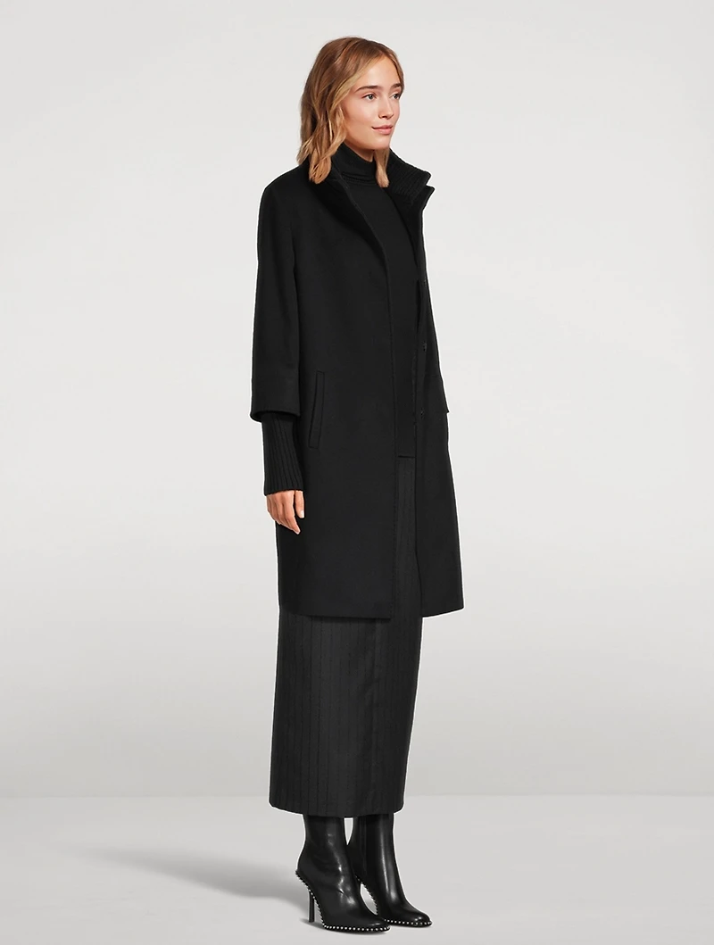Wool Coat With Rib-Knit Trim