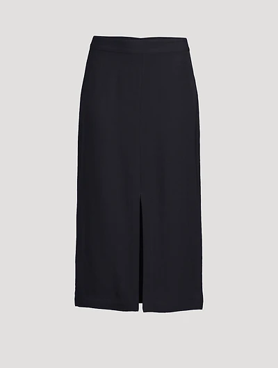 Satin Front-Split Midi Skirt