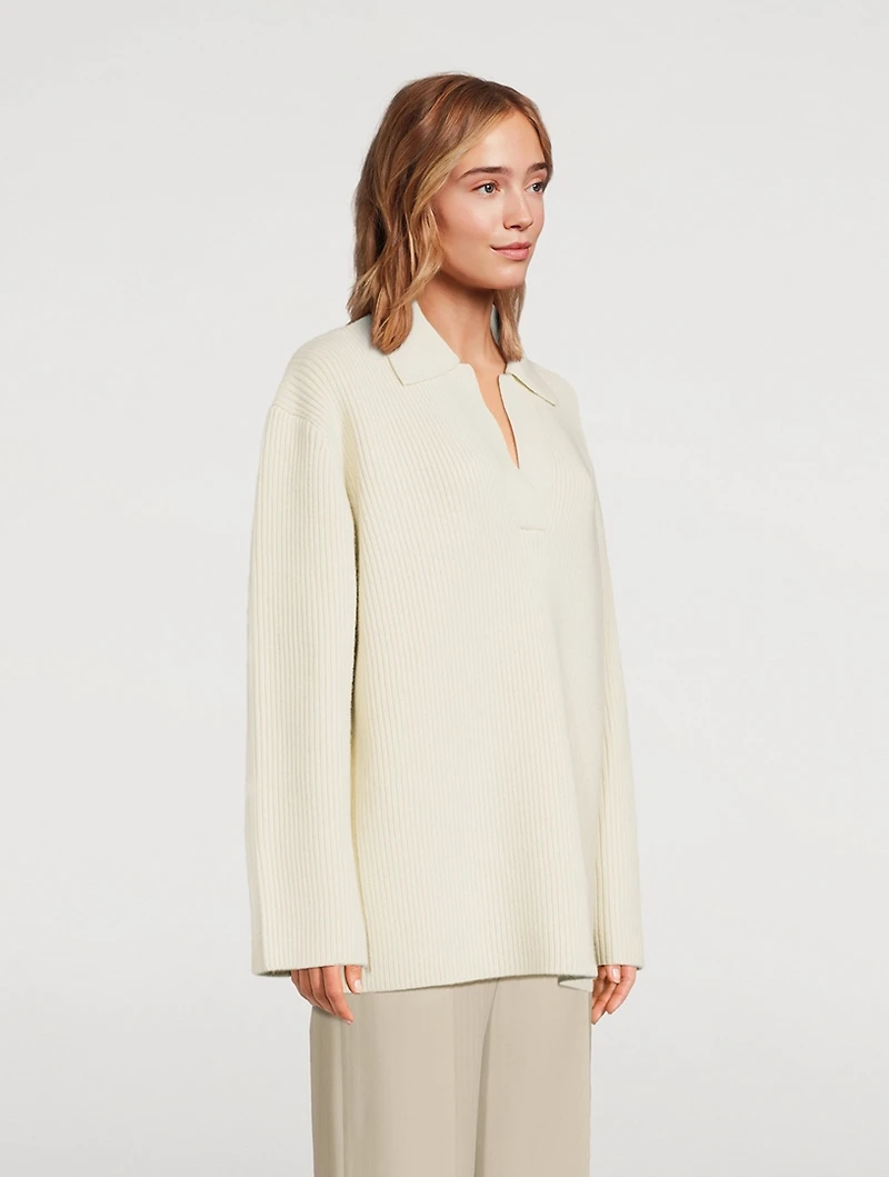 Ribbed Wool Cashmere Polo Sweater