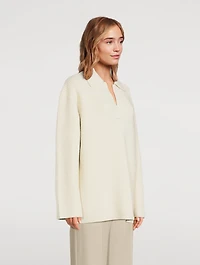 Ribbed Wool Cashmere Polo Sweater