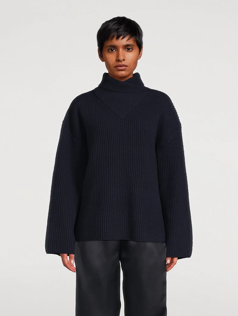 Wrapped-Neck Wool Sweater