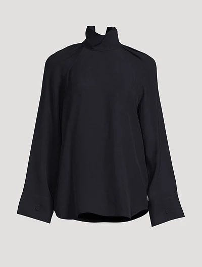 High-Neck Crepe Blouse