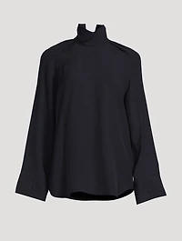 High-Neck Crepe Blouse