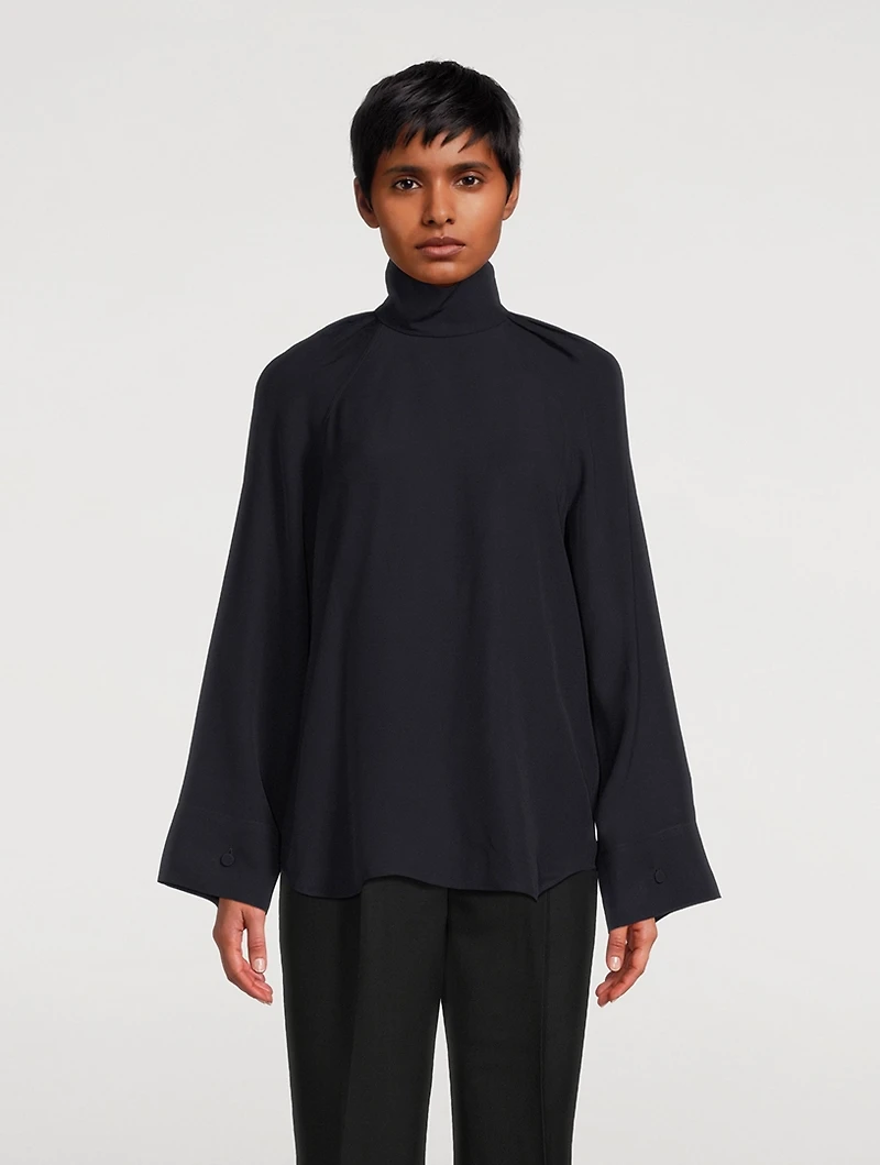 High-Neck Crepe Blouse