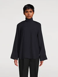 High-Neck Crepe Blouse