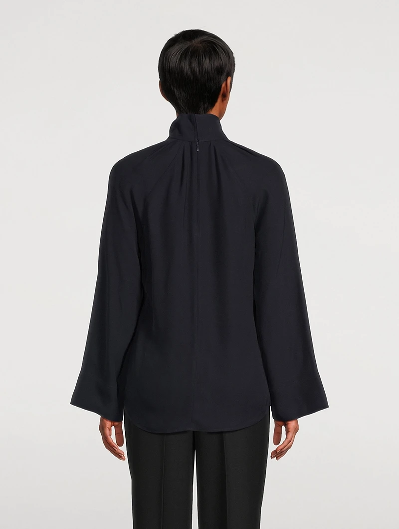 High-Neck Crepe Blouse
