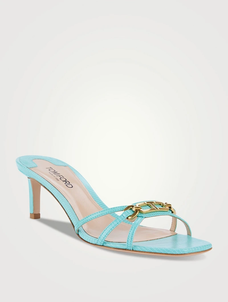 Whitney Lizard-Embossed Leather Mules