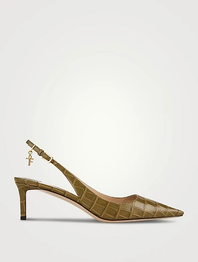 Angelina Croc-Embossed Leather Slingback Pumps