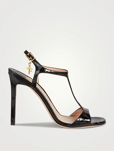 Angelina Croc-Embossed Leather Sandals