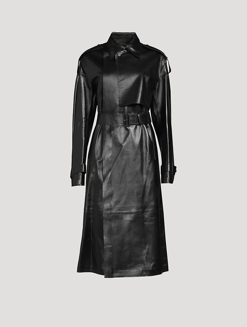 Adriana Belted Leather Trench Coat