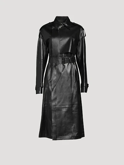 Adriana Belted Leather Trench Coat