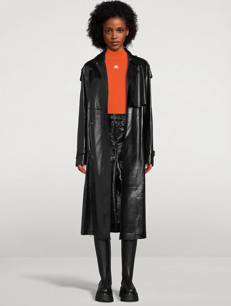 Adriana Belted Leather Trench Coat
