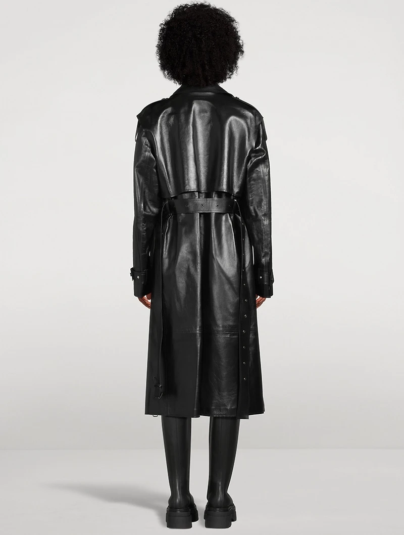 Adriana Belted Leather Trench Coat