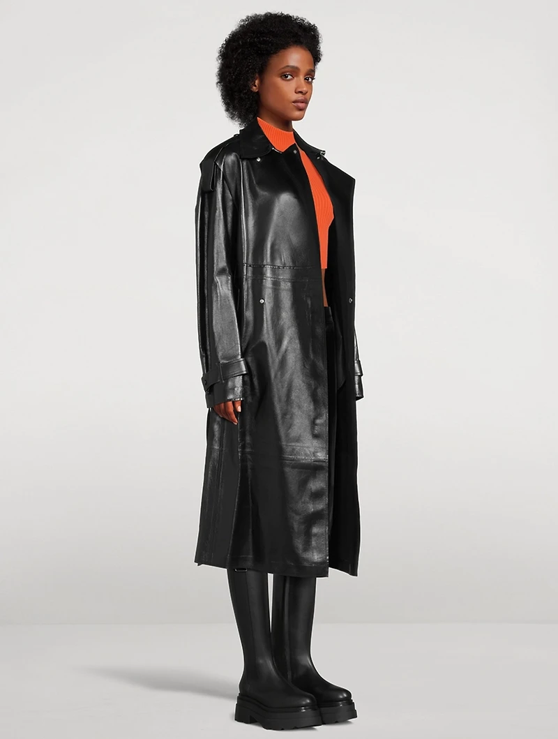 Adriana Belted Leather Trench Coat