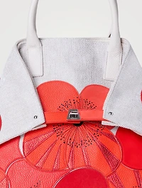 Medium Ai Poppies Leather And Canvas Tote Bag