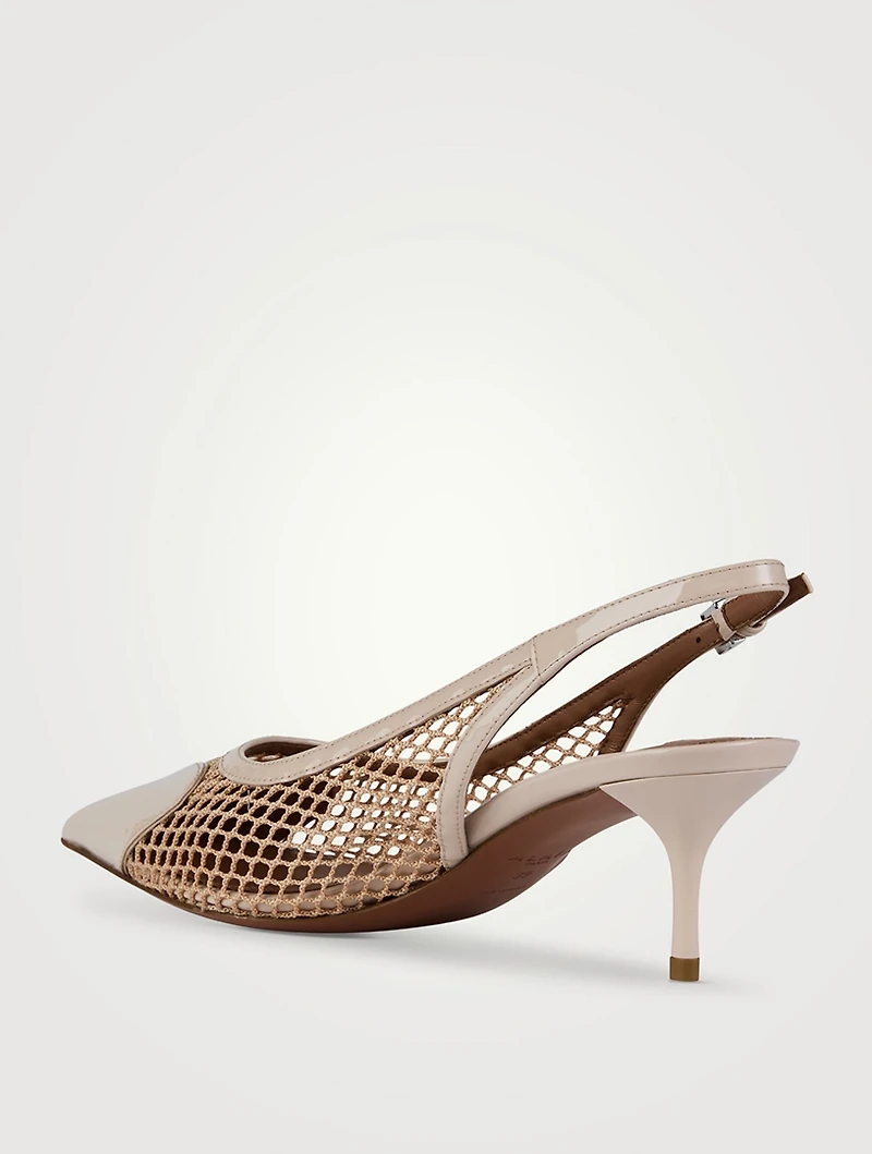 Heart Leather And Mesh Slingback Pumps