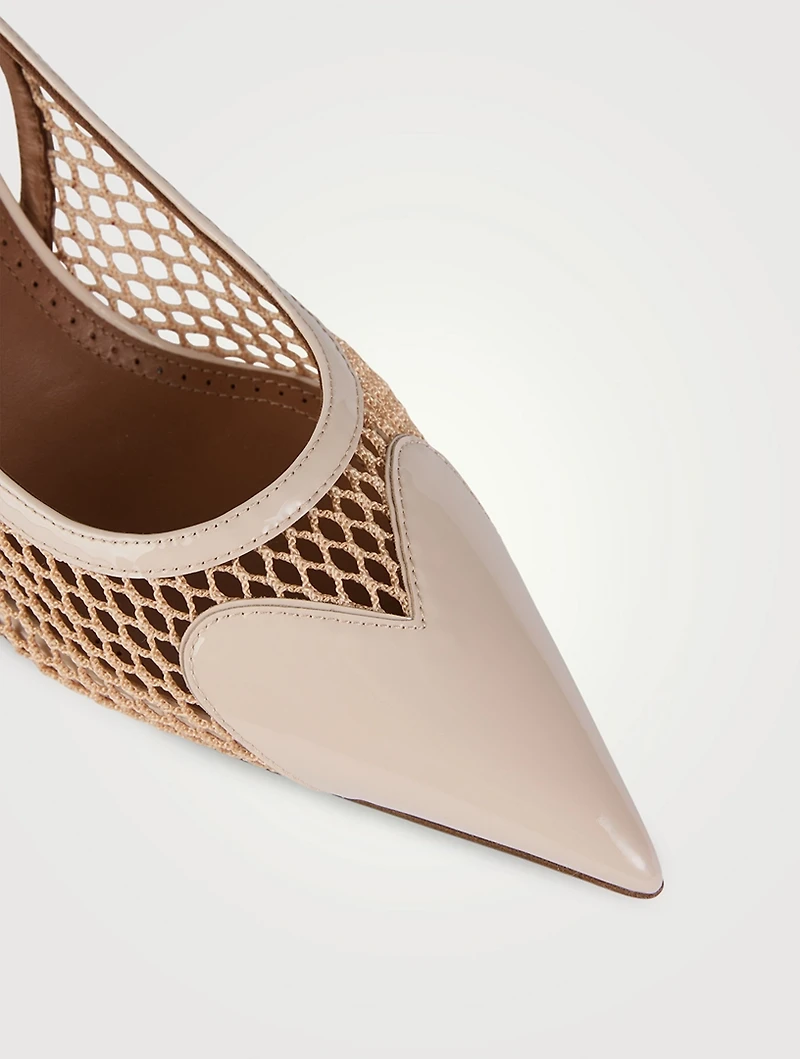 Heart Leather And Mesh Slingback Pumps