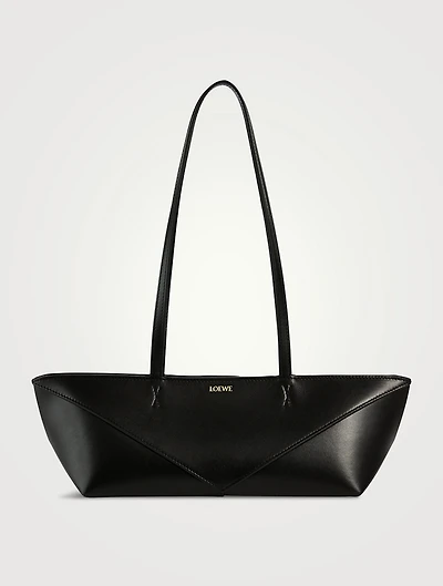 Puzzle Fold Cropped Leather Tote Bag