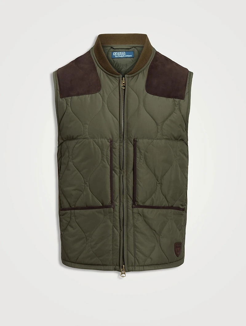 Suede-Trim Quilted Vest