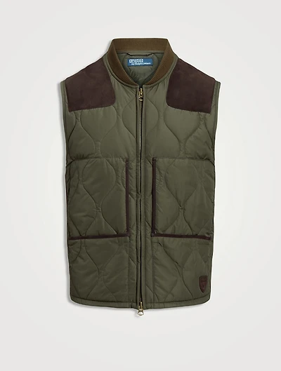 Suede-Trim Quilted Vest