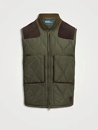 Suede-Trim Quilted Vest