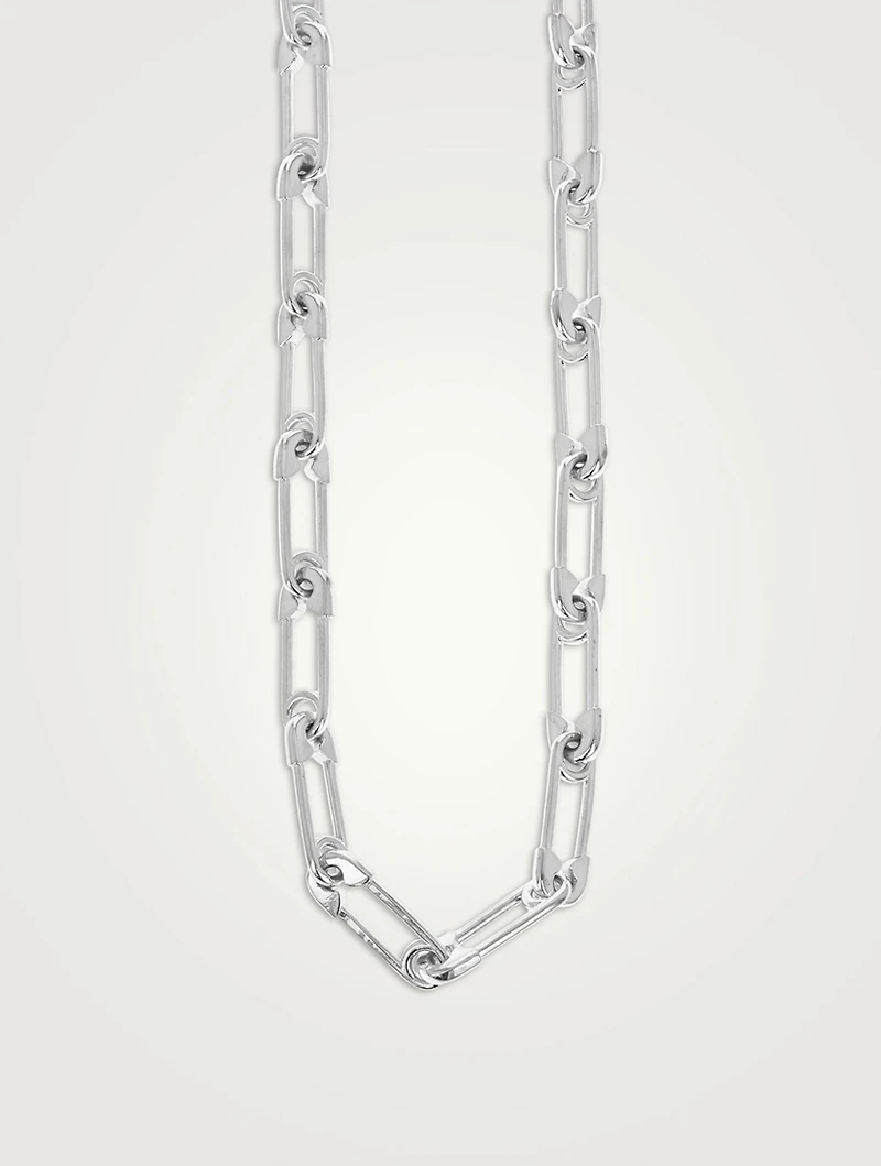 Silver Safety Pink Link Necklace