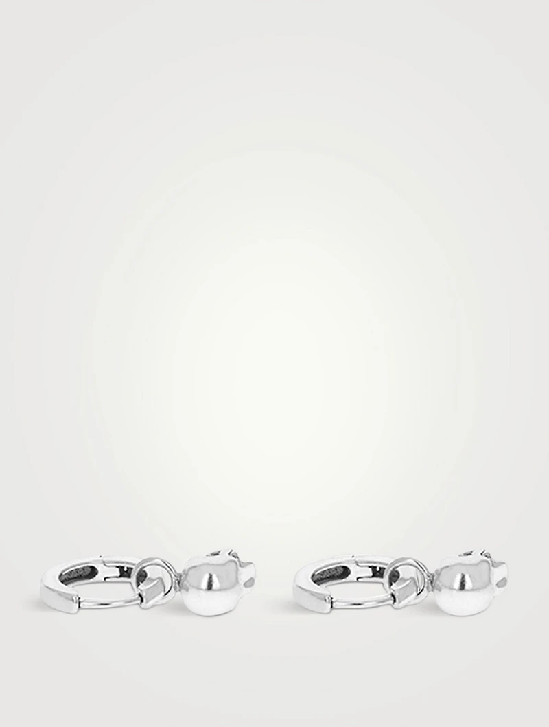 Silver Skull Drop Huggie Hoop Earrings