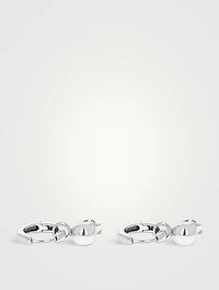 Silver Skull Drop Huggie Hoop Earrings