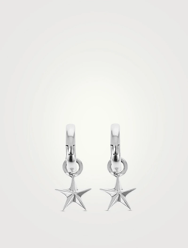 Silver Star Drop Huggie Hoop Earrings