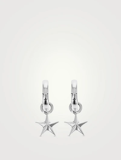 Silver Star Drop Huggie Hoop Earrings