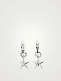 Silver Star Drop Huggie Hoop Earrings