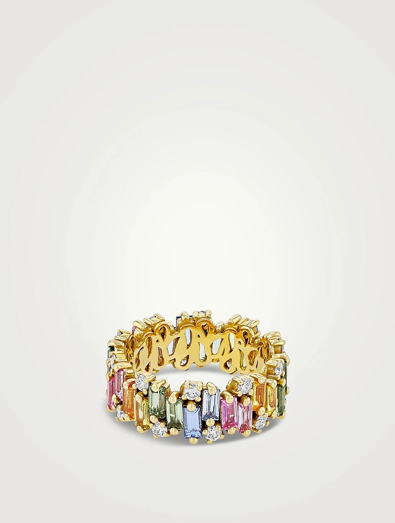 Audrey 18K Yellow Gold Diamond And Pastel Sapphire Eternity Ring