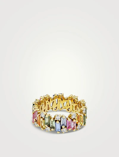 Audrey 18K Yellow Gold Diamond And Pastel Sapphire Eternity Ring