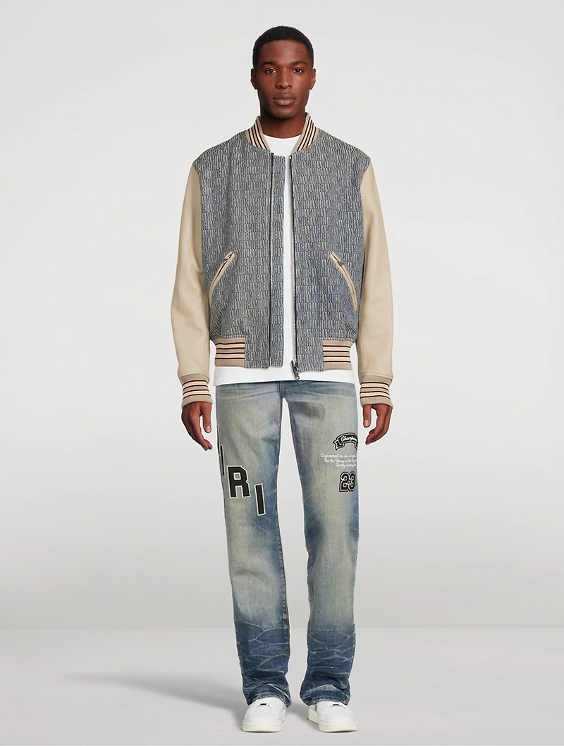 Jacquard Varsity Jacket With Leather Sleeve