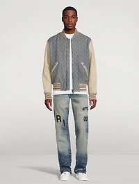 Jacquard Varsity Jacket With Leather Sleeve