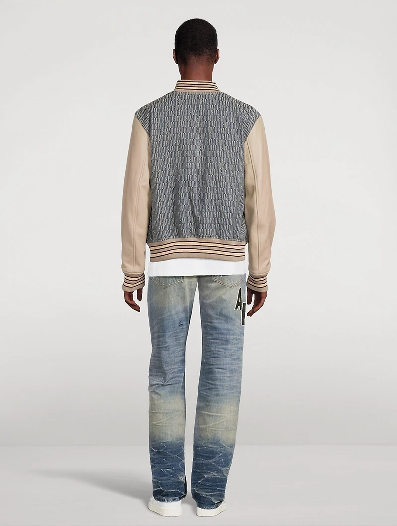 Jacquard Varsity Jacket With Leather Sleeve