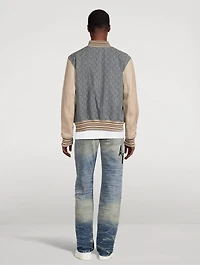 Jacquard Varsity Jacket With Leather Sleeve