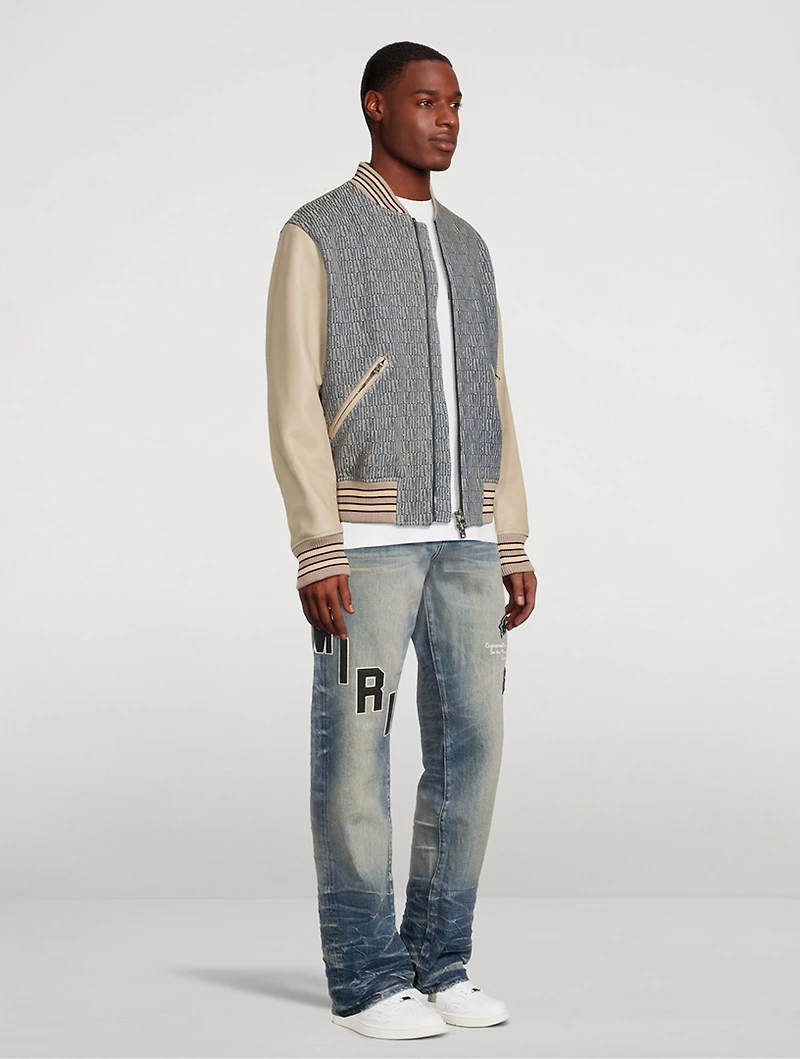 Jacquard Varsity Jacket With Leather Sleeve