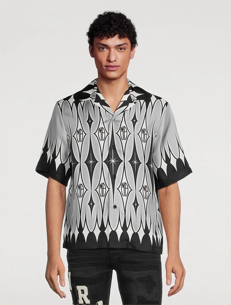 Silk Short-Sleeve Shirt Argyle Print
