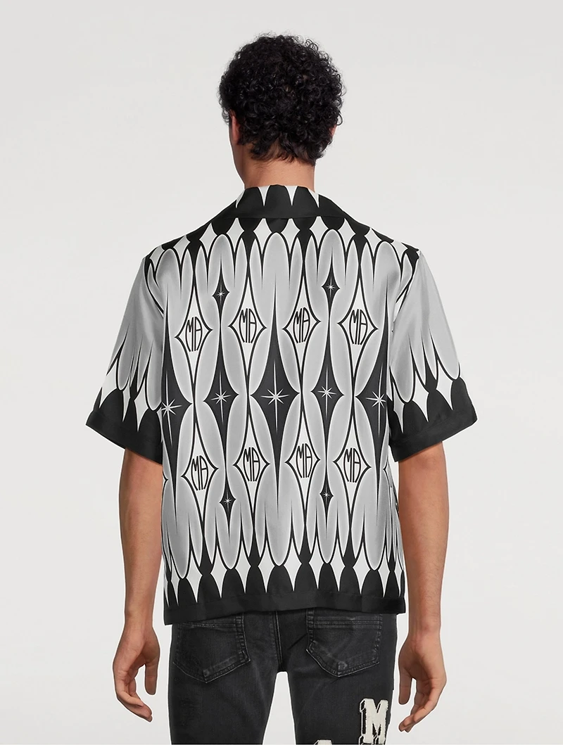 Silk Short-Sleeve Shirt Argyle Print