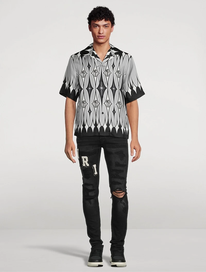 Silk Short-Sleeve Shirt Argyle Print