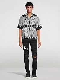 Silk Short-Sleeve Shirt Argyle Print